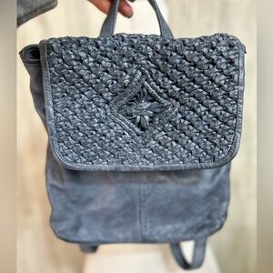 Frye and Co. Women's Esme Backpack Purse Blue with Textured Woven Flap